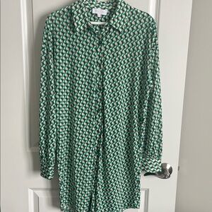 Love & Piece Women's Green Geometric jersey shirt dress with tie belt NWT